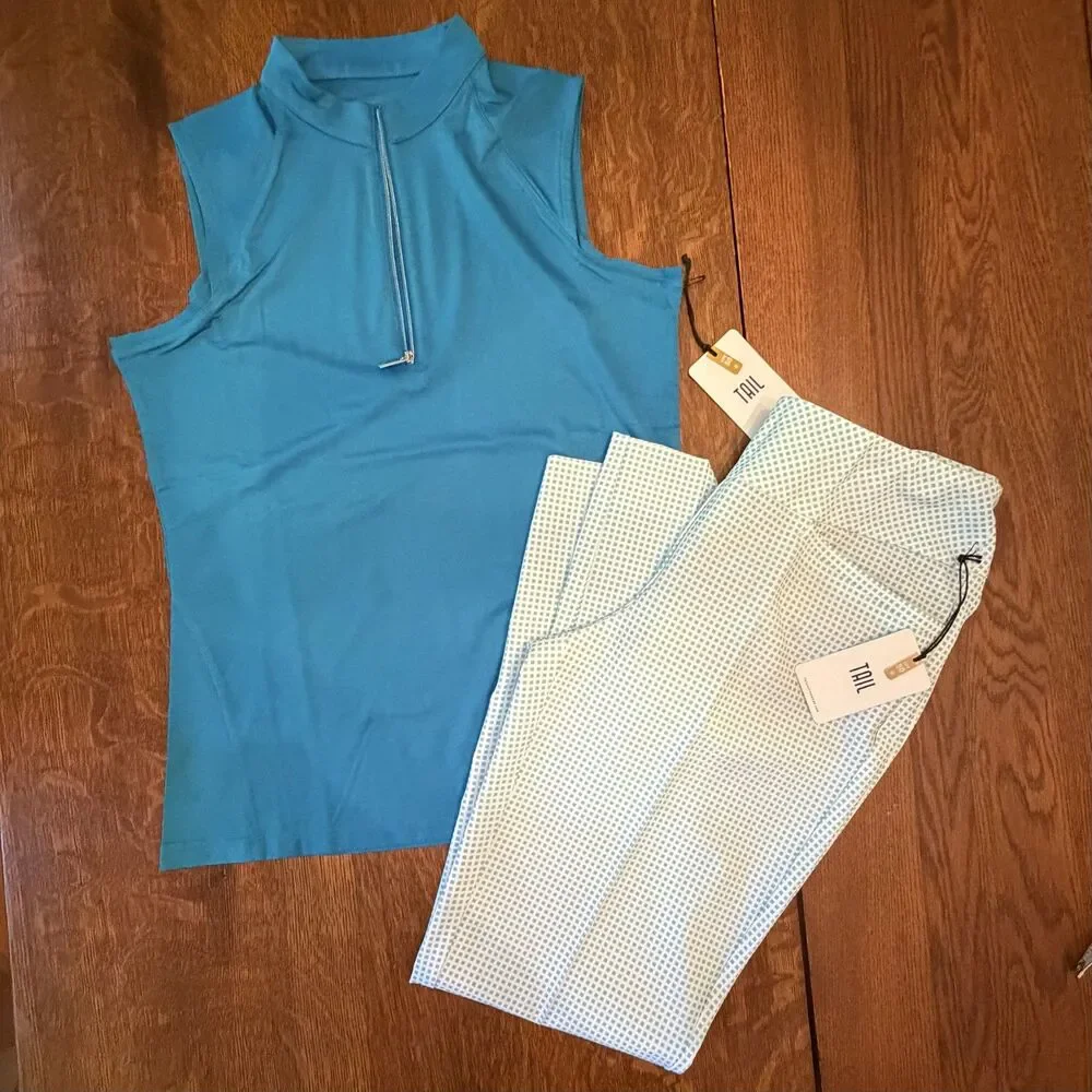 NWT Tail Golf 2-Piece Set Cerulean UPF 50 Sleeveless Top & Ankle Pants Size 6